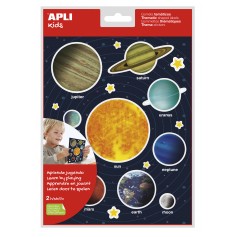 Apli Bolsa de Gomets Tematicos Sistema Solar - 40 Gomets en 2 Hojas - Adhesivo Removible - Ayuda Al Aprendizaje Visual y Motor -