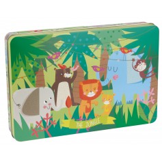 Apli Kids Puzle de la Jungla - 24 Piezas de 8x8mm - Caja Metalica Rectangular - Diseño Exclusivo de Martina Hogan - Facil Manejo