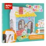 Apli Casa de Carton Auto Montable con Ilustraciones para Pintar - Incluye 2 Piezas de Carton, Hoja de Pegatinas y 5 Ceras de Col