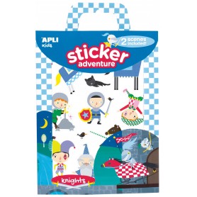 Apli Juego de Pegatinas de Papel Tematica Caballeros - 2 Escenarios 45x20cm - 2 Hojas de Gomets Removibles - Cajita con Asa - Id