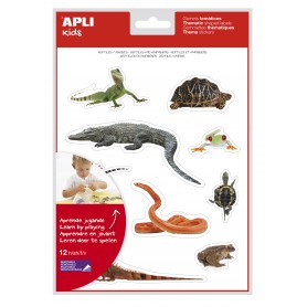 Apli Gomets Tematicos Realistas de Reptiles y Anfibios - 120 Gomets - Imagenes Realistas para Relacionar Animales - Adhesivo Rem