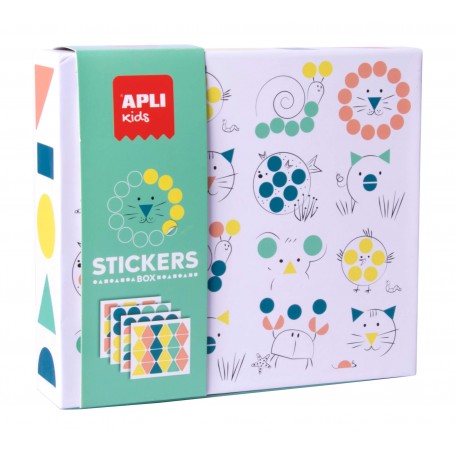 Apli Kids Juego de Gomets Animales - 8 Laminas Ilustradas de 200G - 8 Hojas de Gomets Removibles Geometricos - Libro Guia con Ej
