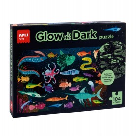 Apli Kids Puzle Fluorescente "Glow In The Dark" Tematica Oceano - 104 Piezas 5x5 cm - Tamaño 64.5x41.5 cm - Incluye Poster - Dis