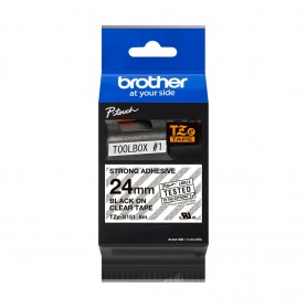 Brother TZeS151 Cinta Laminada Super Adhesiva Original de Etiquetas - Texto negro sobre fondo transparente - Ancho 24mm x 8 metr