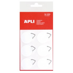Apli Colgadores Autoadhesivos Redondos - Ø 30mm - Triangulo Metalico de Soporte - Base Adhesiva Blanca - 12 Unidades por Bolsa -