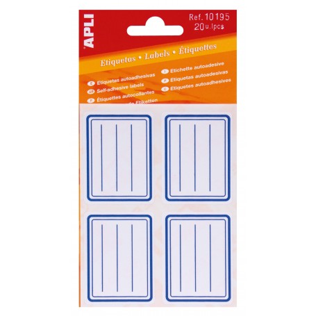 Apli Etiquetas Adhesivas Escolares Basicas - Tamaño 50x38mm - Ribete Azul - Adhesivo Permanente - Ideal para Marcar e Identifica