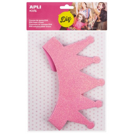 Apli Corona de Goma Eva Rosa con Purpurina - Cable Elastico Ajustable - Personalizable con Formas de Goma Eva, Fieltro, Pegatina