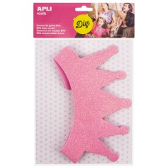 Apli Corona de Goma Eva Rosa con Purpurina - Cable Elastico Ajustable - Personalizable con Formas de Goma Eva, Fieltro, Pegatina