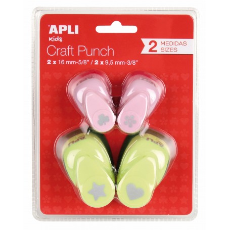 Apli Pack de 4 Perforadoras de Papel con Formas Variadas - Estrella (16mm), Corazon (16mm), Trebol (9.5mm) y Flor (9.5mm) - Alta