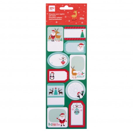 Apli Etiquetas Adhesivas Tematicas Navideñas - 20 Etiquetas por Bolsa - 2 Hojas de Etiquetas - Adhesivo Permanente de Alta Calid