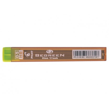 Pilot Pack de 12 Minas Begreen 0.5 para Portaminas - Dureza HB - Trazo 0.5mm - Estuche 100% Plastico Reciclado
