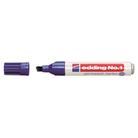 Edding Nº1 Rotulador Permanente - Punta Biselada - Trazo entre 1 y 5 mm. - Recargable - Secado Instantaneo - Color Azul