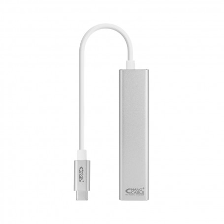 Nanocable Conversor USB-C a Ethernet Gigabit + 3xUSB 3.0 - Aluminio - 15 cm - Color Plata
