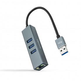 Nanocable Adaptador de Red USB 3.0 a Ethernet Gigabit 10/100/1000 Mbps + 3 Puertos USB 3.0