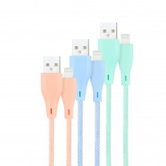 Nanocable Pack de 3 Cables Mallados USB-A Macho a Lightning Macho - Longitud 1m - Colores Pastel Rosa, Verde y Azul