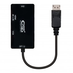 Nanocable Conversor Displayport a VGA / DVI / HDMI - 3 en 1 - DP 1.2/M-VGA/H-DVI/H-HDMI/H 4K - 15 cm - Color Negro