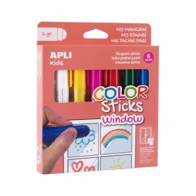 Apli Kids Color Sticks Window Pack 6 Temperas Solidas 6gr - Especiales para Dibujar y Pintar sobre Cristales - Facil Limpieza - 