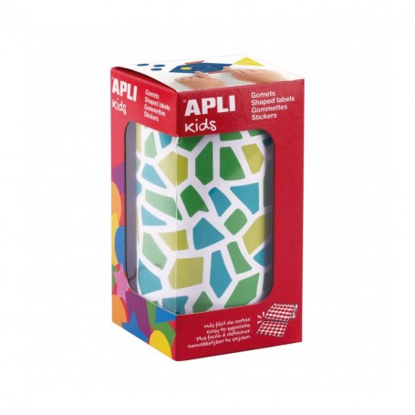 Apli Kids Rollo de 2460 Gomets Mosaico - Adhesivo Base Agua - Libre de Disolventes - Materiales 100% Reciclables - Colores Azul,
