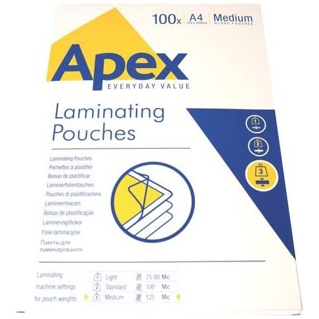 Fellowes Pack de 100 Fundas para Plastificar Brillo A4 - 125 Micras - Resistente al Agua - Transparente