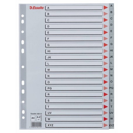 Esselte Abecedarios de Plastico con Caratula Indice A4 - PP - Tipo A-Z - Cartulina Indice: Carton Gris - Material PP - Tamaño A4