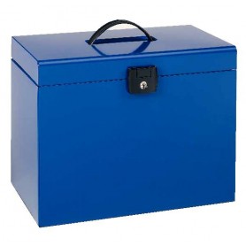Esselte Home-Box A4 Maletin Metalico - con 5 Carpetas - Azul - con Asa y Cerradura con Llave