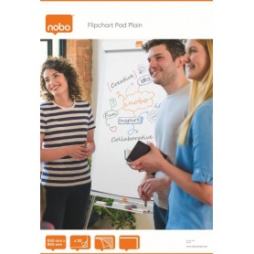 Nobo Bloc Liso para Pizarra Caballete - Tamaño 650 × 955mm - 20 Hojas - Papel Tmp de 60 g/m² - Color Blanco
