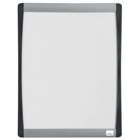 Nobo Mini Pizarra Magnetica con Marco Arqueado 215x280 - Elegante Diseño Plateado y Negro - Almohadillas Adhesivas e Imanes Incl