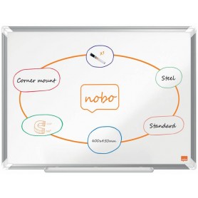 Nobo Premium Plus Pizarra Magnetica de Acero Lacado 600x450mm - Montaje en Esquinas - Superficie de Borrado Facil - Color Blanco