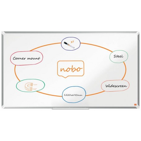 Nobo Premium Plus Pizarra Magnetica de Acero Lacado Panoramica 1220x690mm - Montaje en Esquina - Blanco