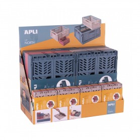 Apli Up North Expositor de 26 Cajas de Plastico Plegables y Apilables - 2x 43x29x16cm, 8x 29x21x21cm y 16x 14x10x6cm - Ideal par