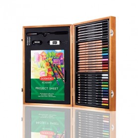 Derwent Academy Caja de Madera con 12 Lapices de Colores, 12 Lapices de Colores Acuarelables, 6 Lapices de Grafito para Bocetos,