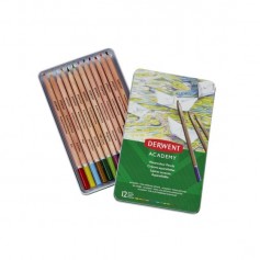 Derwent Academy Pack de 12 Lapices Acuarelables - Flexibilidad de la Acuarela - Cuerpos de Madera Natural - Faciles de Usar - Pi