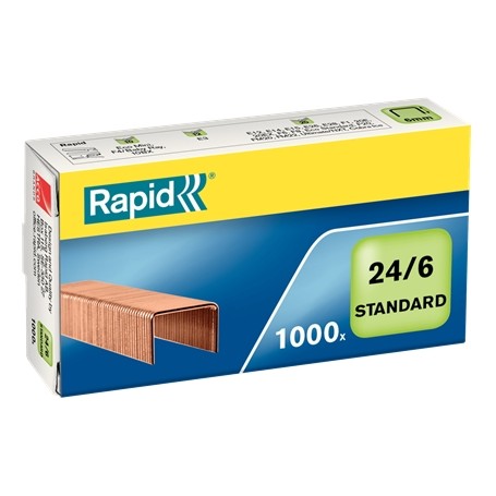 Rapid Confort Caja de 1000 Grapas 24/6 - Hasta 20 Hojas - Alambre Flexible Cobreado - Patilla de 6mm