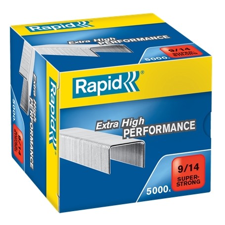 Rapid Super Strong Caja de 5000 Grapas 9/14 - De 80 a 110 Hojas - Alambre Galvanizado Superreforzado - Patilla de 14mm