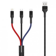 XO Cable Trenzado USB-A Macho a USB-C, MicroUSB y Lightning - Carga Rapida 2A - Longitud 1.20m