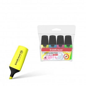 Erichkrause Visioline Mini Pack de 4 Marcadores - Miniformato con Divertidos Emoticonos - Colores: Amarillo, Verde, Azul, Rosa -