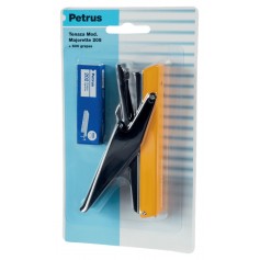 Petrus 205 Mini Majorette Grapadora de Tenaza + 1 Caja 600 Grapas - Hasta 10 Hojas - Grapado Cerrado - Colores Surtidos