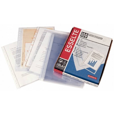 Esselte Funda Porta Documentos Folio - PP - Calidad Luxe Cristal Liso Extra - Multitaladro-16 - Caja 100 - Transparente