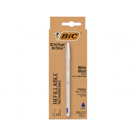 Bic Cristal Re´new Boligrafo de Bola con Cuerpo Metalico + 2 Recambios - Punta Media de 1.0mm - Tinta con Base de Aceite - Color