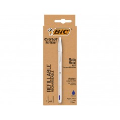 Bic Cristal Re´new Boligrafo de Bola con Cuerpo Metalico + 2 Recambios - Punta Media de 1.0mm - Tinta con Base de Aceite - Color