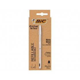 Bic Cristal Re´new Boligrafo de Bola con Cuerpo Metalico + 2 Recambios - Punta Media de 1.0mm - Tinta con Base de Aceite - Color