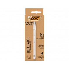 Bic Cristal Re´new Boligrafo de Bola con Cuerpo Metalico + 2 Recambios - Punta Media de 1.0mm - Tinta con Base de Aceite - Color