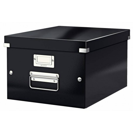 Leitz Caja Almacenaje Mediana Click & Store Wow - Montaje Rapido y Sencillo - Asas de Metal - Carton Negro - Efecto Wow