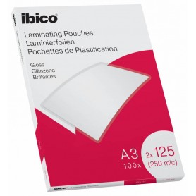 Ibico Gloss A3 250 Micras Carteras de Plastificar - Acabado Cristalino de Alto Brillo - Tamaño A3 - Caja de 100 - Color Transpar