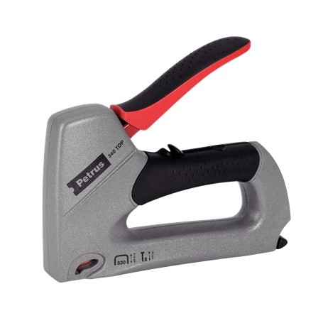 Petrus 295 Top Clavadora/Grapadora Metalica - Para Grapas 530/6 a 14mm y Pins Tipo 8 de 15mm - Ajuste de Potencia - Color Gris/N