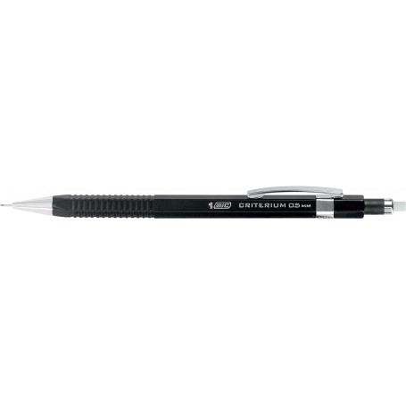 Bic Criterium Portaminas 0.05mm HB con Goma - Punta Retractil - Clip Metalico - Cuerpo de Color Negro