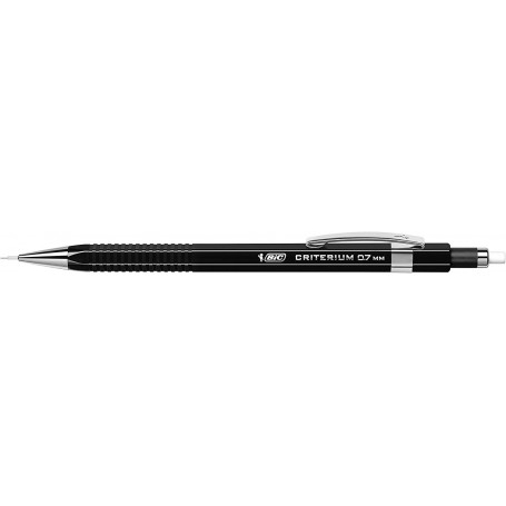 Bic Criterium Portaminas 0.07mm HB con Goma - Punta Retractil - Clip Metalico - Cuerpo de Color Negro