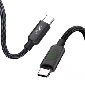 XO Cable Trenzado USB-C Macho a USB-C Macho 60W con Display LED - Carga + Transmision de Datos Alta Velocidad - Longitud 1m