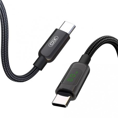XO Cable Trenzado USB-C Macho a USB-C Macho 60W con Display LED - Carga + Transmision de Datos Alta Velocidad - Longitud 1m