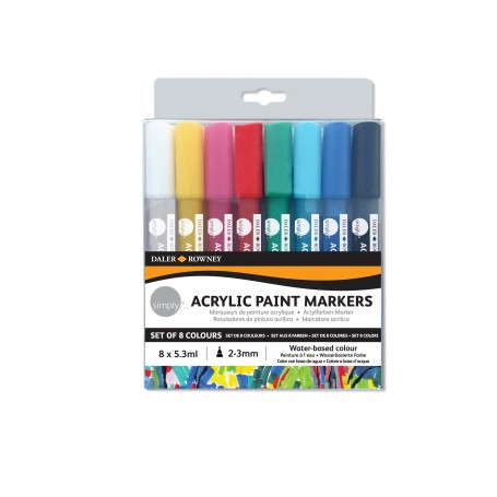 Daler Rowney Simply Pack de 8 Rotuladores Acrilicos - Secado Rapido - Base de Agua - Colores Surtidos